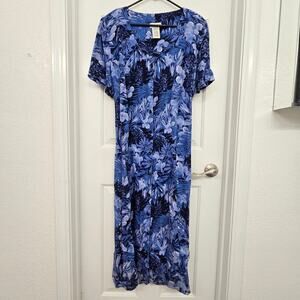 Vintage White Stag Plus Size 24W Blue Floral Dress Midi 80s Cottagecore Lounge